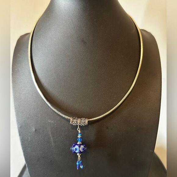 Vintage blue hand-blown glass and sterling silver bracelet, pendant bundle! - Picture 15 of 16